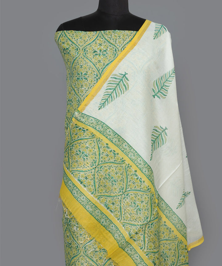 2pc Green hand block print cotton silk dress material