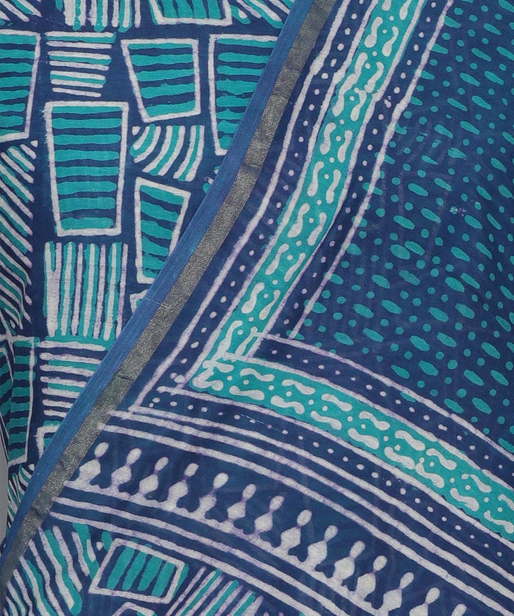 2pc Indigo blue handblock print cotton silk dress material