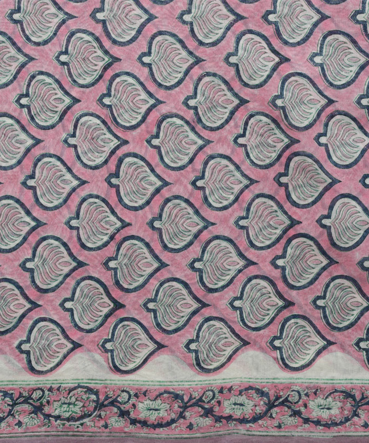 2pc Pink grey handblock print cotton silk dress material