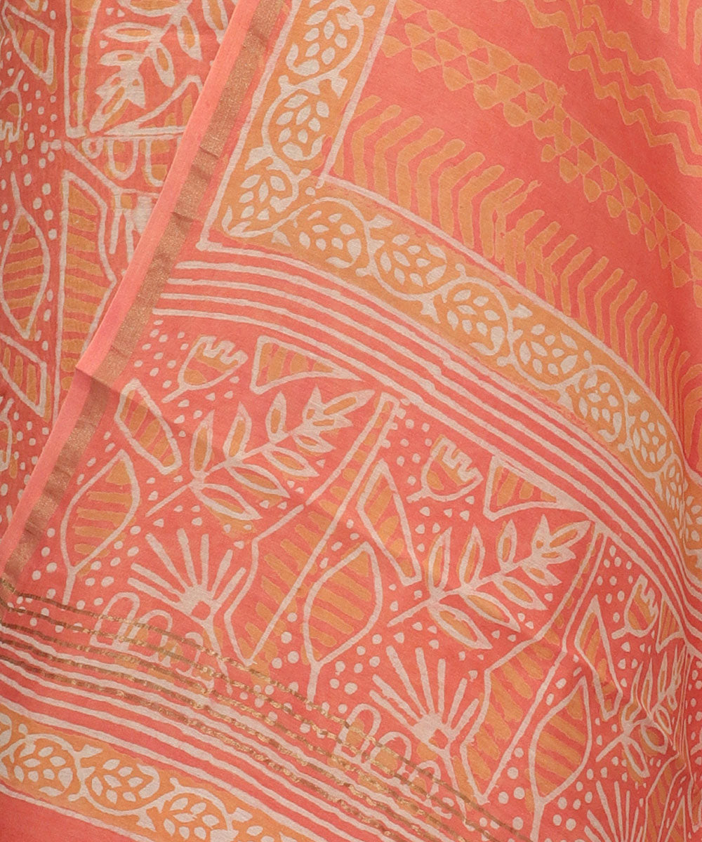 2pc Peach handblock print cotton silk dress material