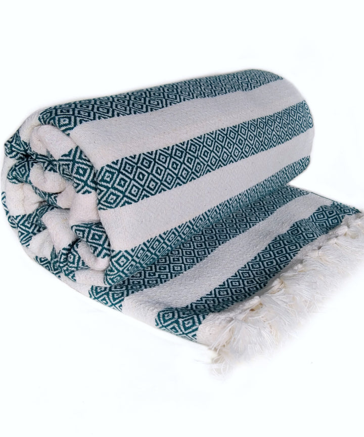 Navy blue white striped handloom cotton towel