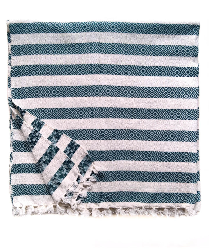 Navy blue white striped handloom cotton towel