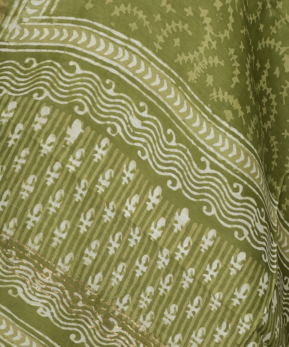 2pc Olive green handblock print cotton silk dress material