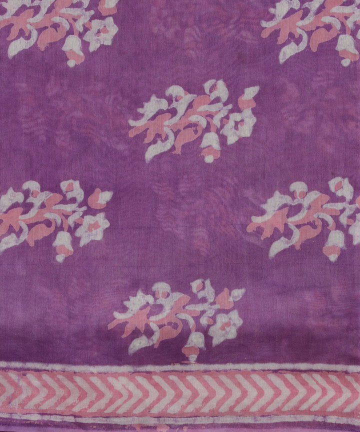 2pc Purple handblock print cotton silk dress material