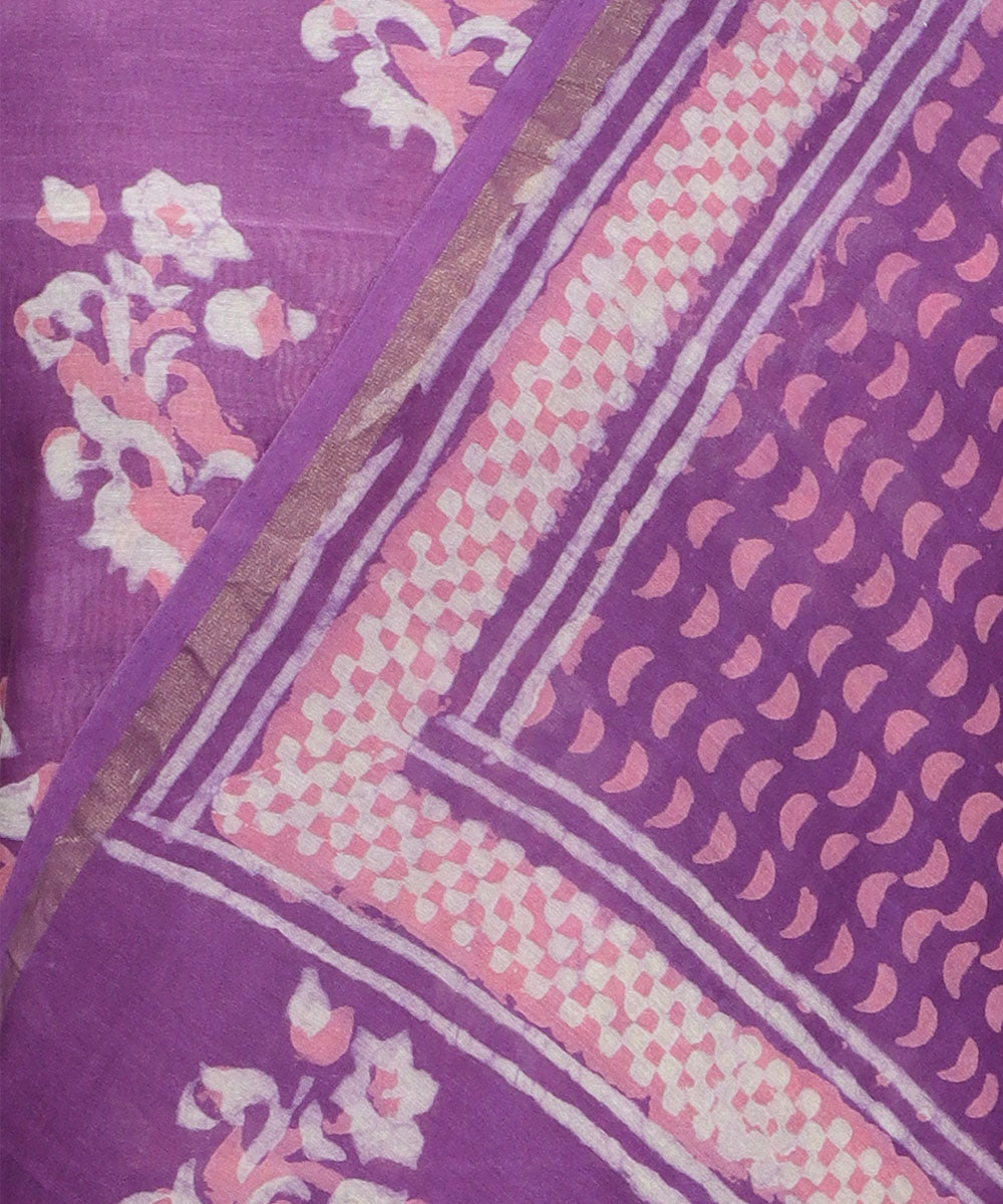 2pc Purple handblock print cotton silk dress material