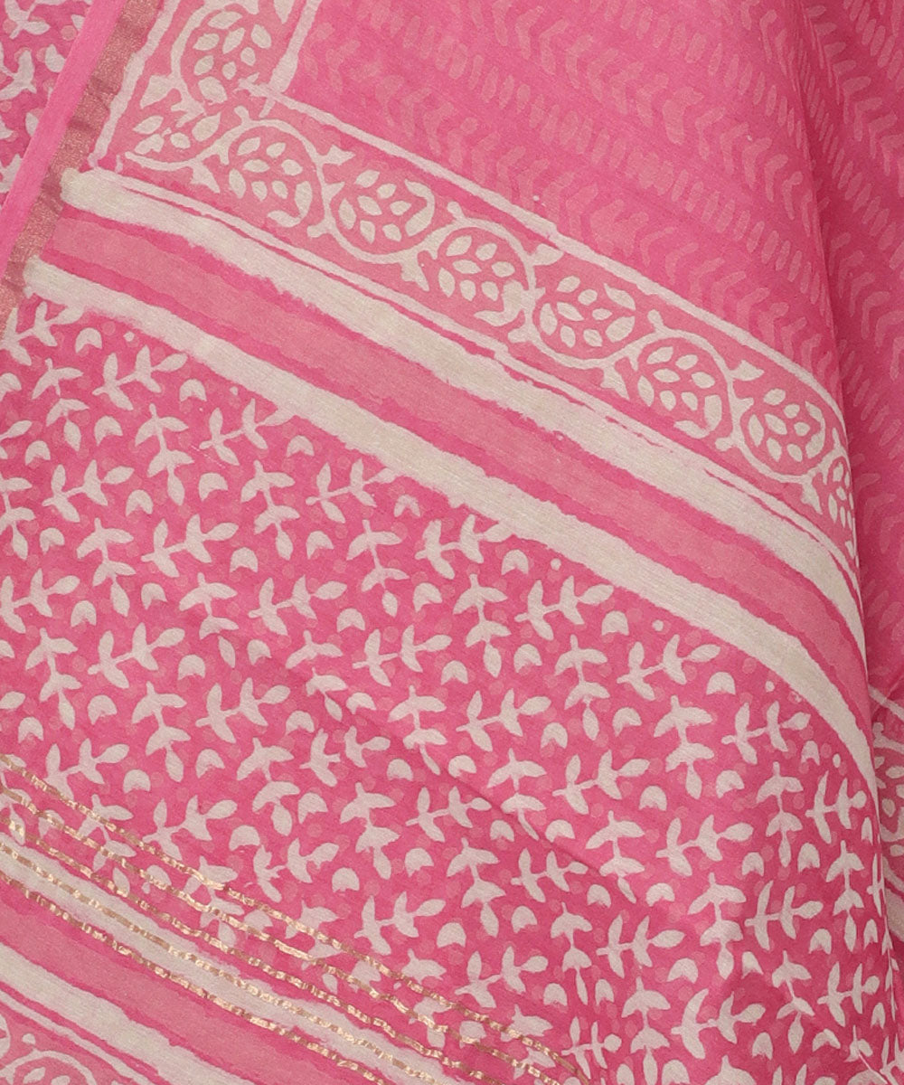 2pc Pink handblock print cotton silk dress material