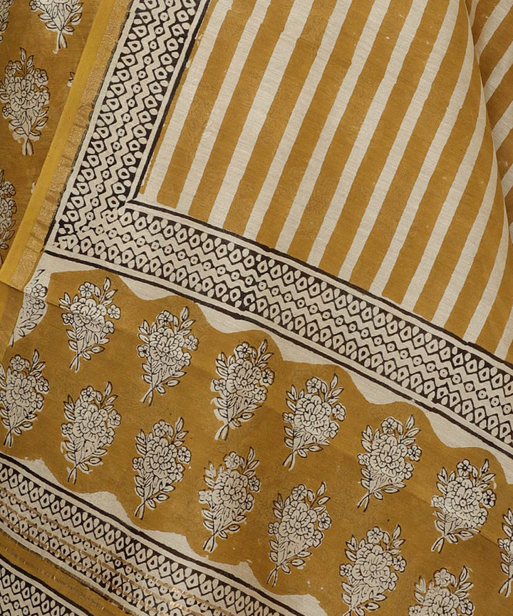 2pc Mustard handblock print cotton silk dress material