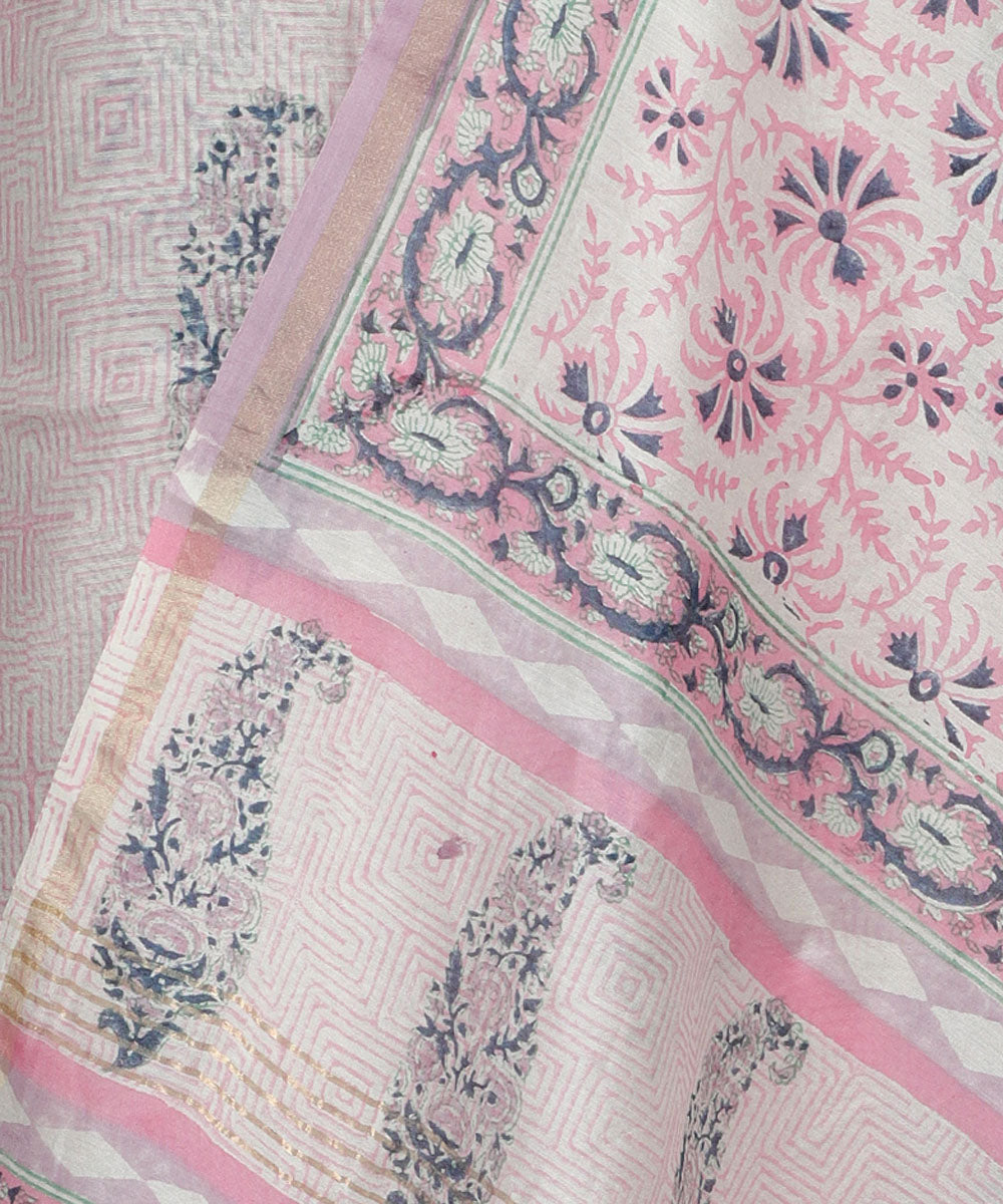 2pc Light pink handblock print cotton silk dress material