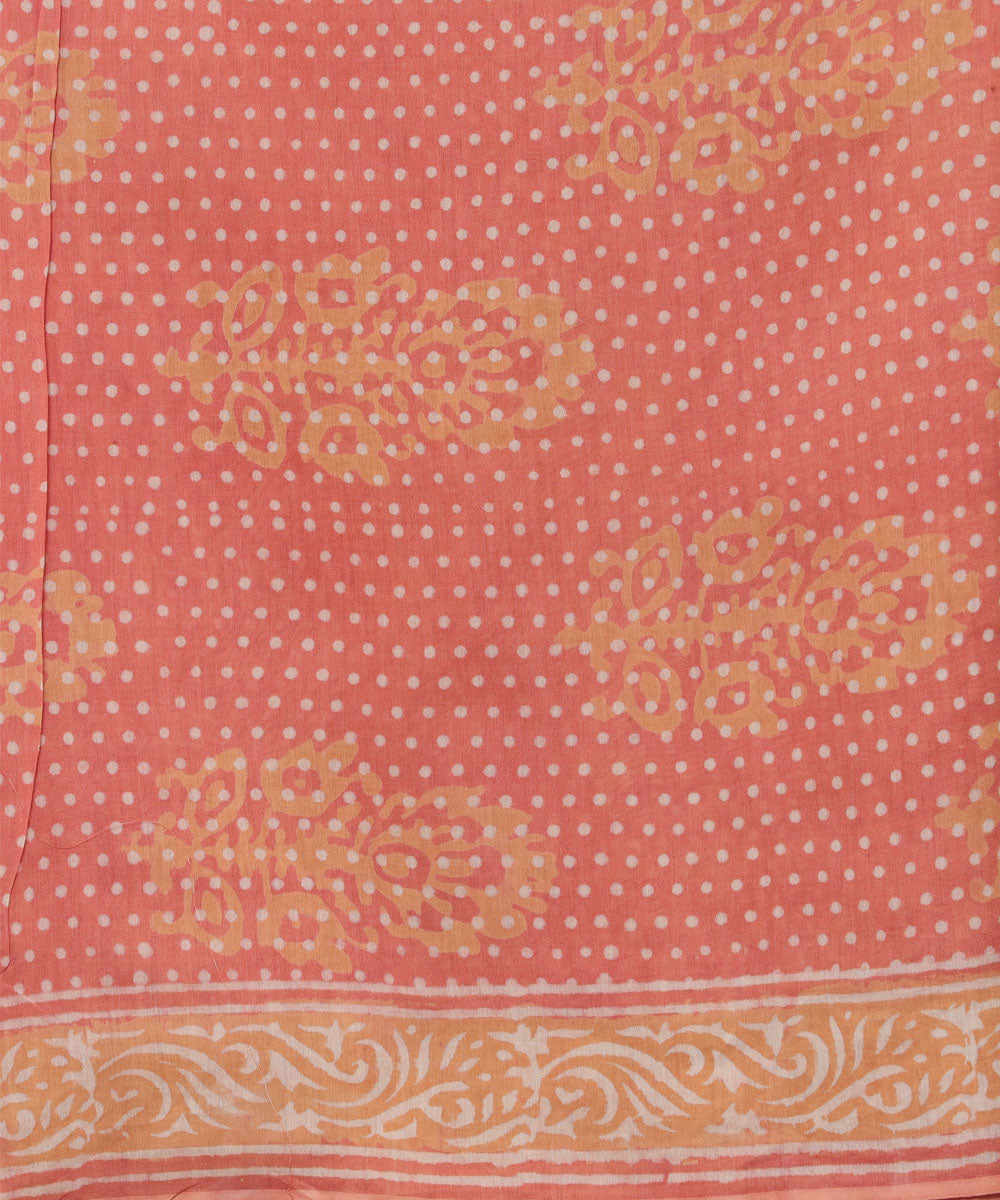 2pc Peach hand block print cotton silk dress material