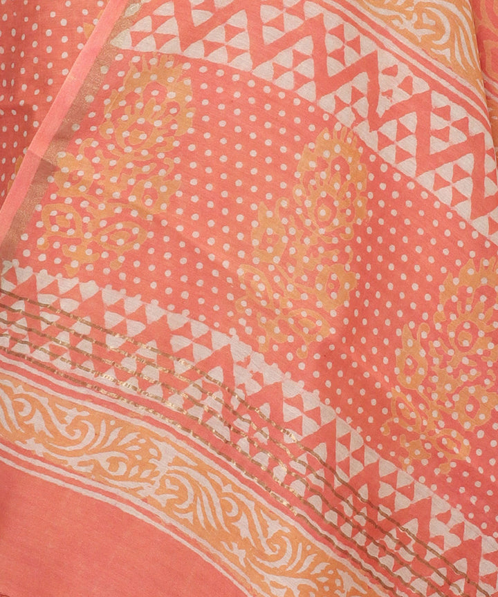 2pc Peach hand block print cotton silk dress material