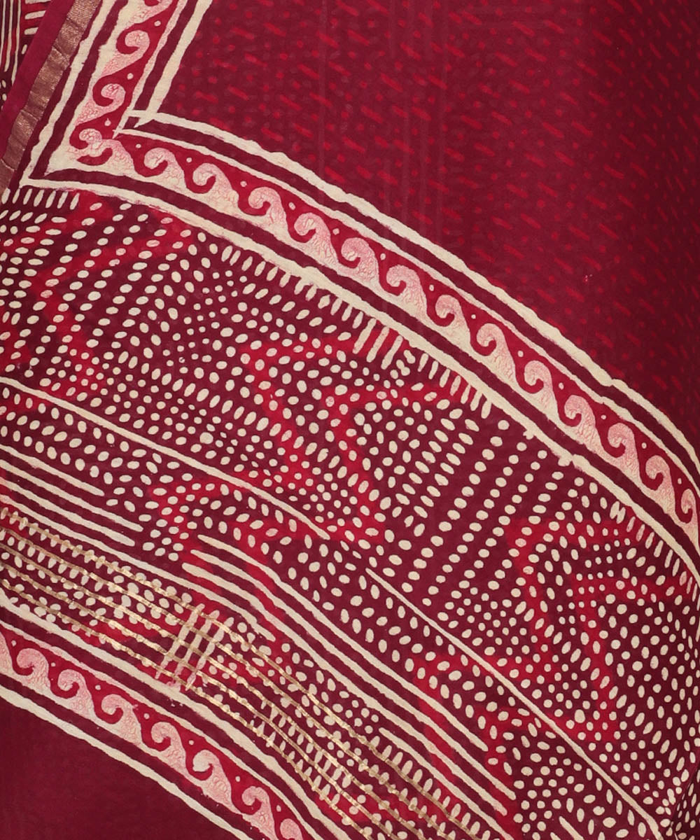 2pc Red handblock print cotton silk dress material