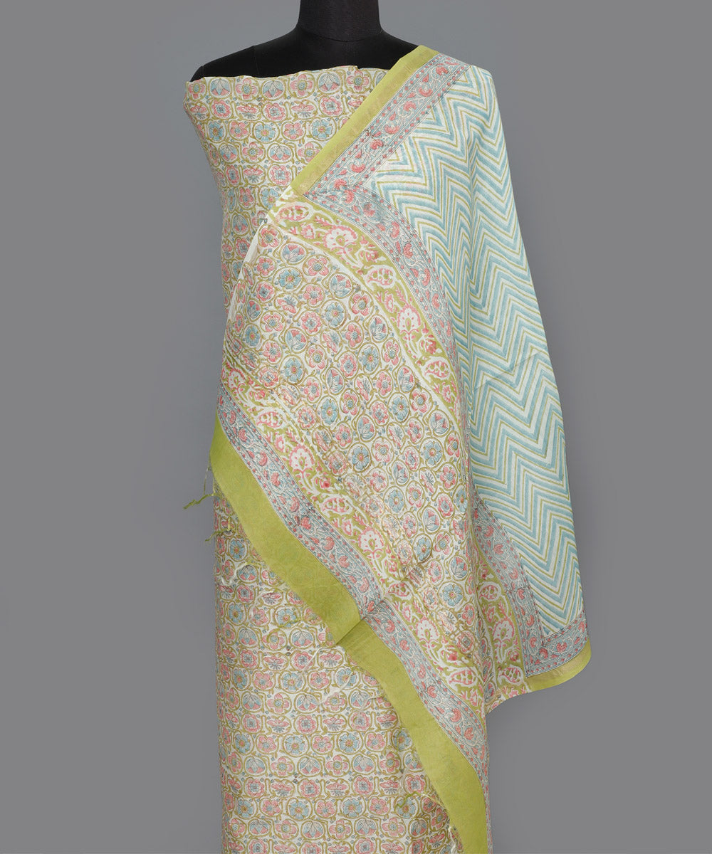 2pc Multi color handblock print cotton silk dress material