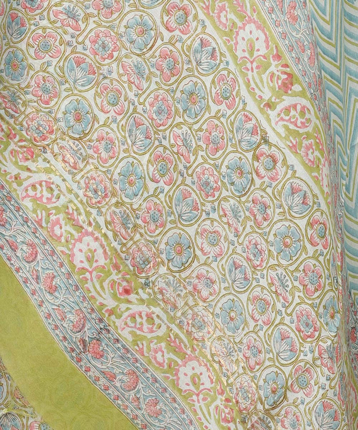 2pc Multi color handblock print cotton silk dress material
