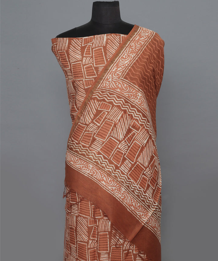 2pc Brown hand block print cotton silk dress material