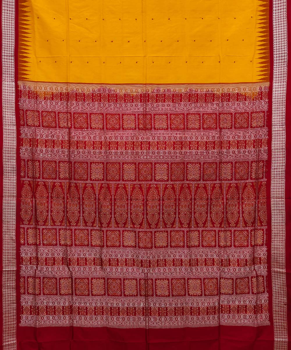 Yellow red handwoven bomkai silk saree