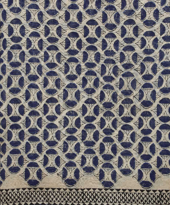 2pc Beige blue handblock print cotton silk dress material