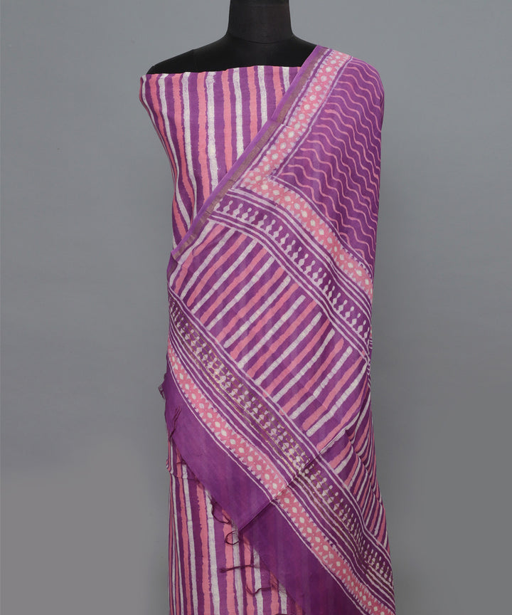 2pc Lavender handblock print cotton silk dress material