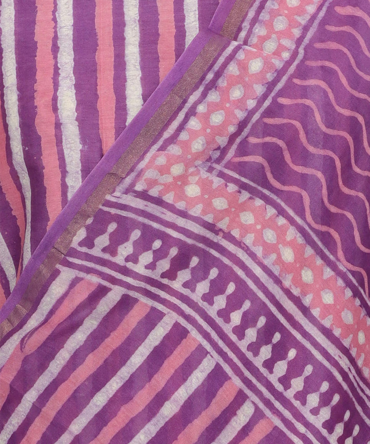 2pc Lavender handblock print cotton silk dress material