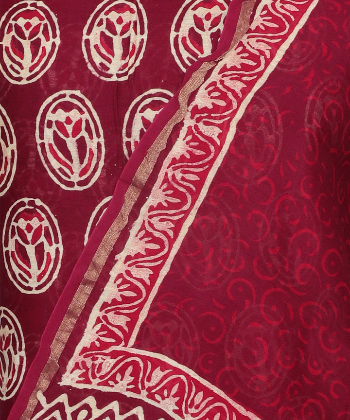 2pc Maroon handblock print cotton silk dress material