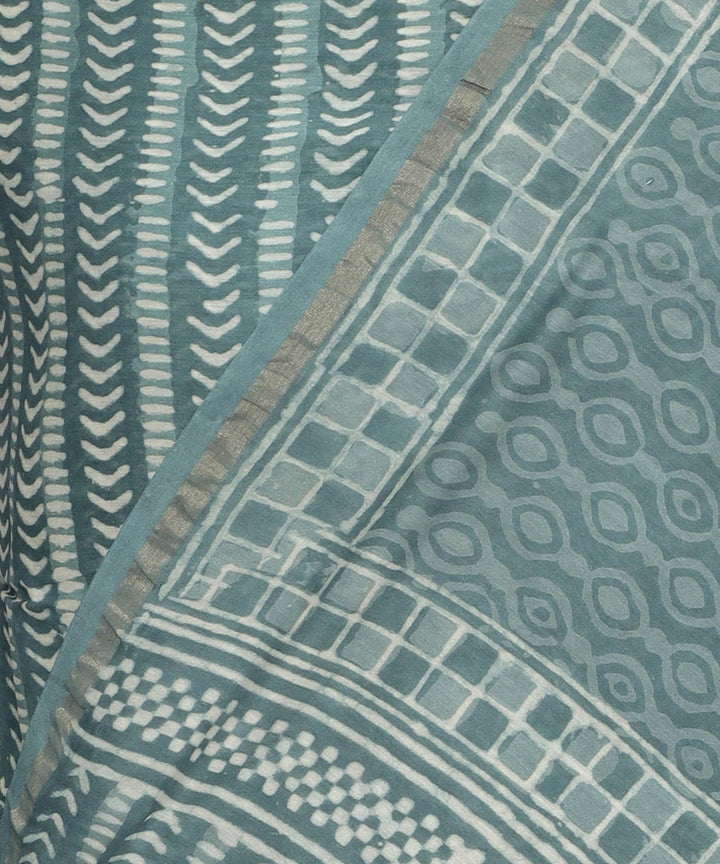 2pc Light grey handblock print cotton silk dress material