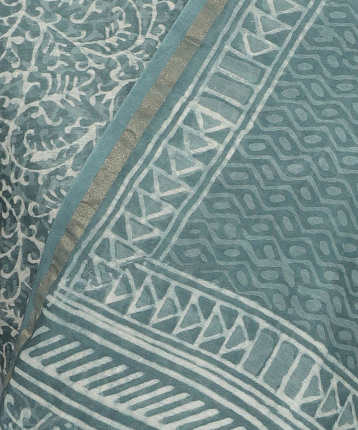 2pc Light grey hand block print cotton silk dress material