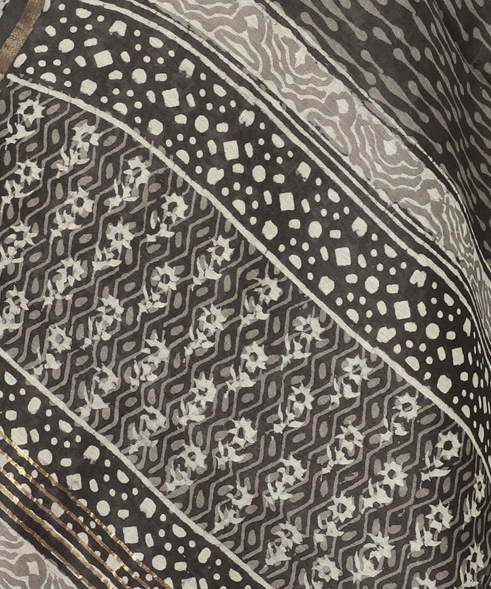 2pc Grey hand block print cotton silk dress material