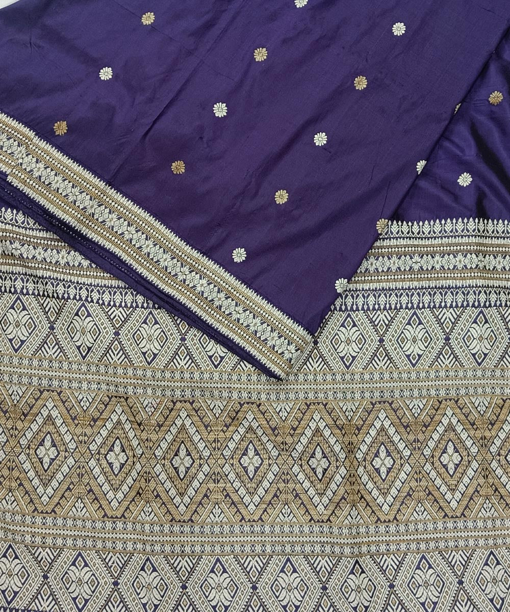 Russian violet offwhite silk handwoven assam saree