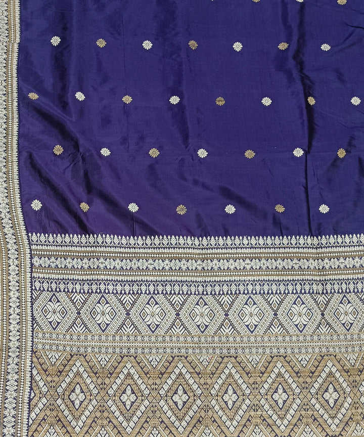 Russian violet offwhite silk handwoven assam saree