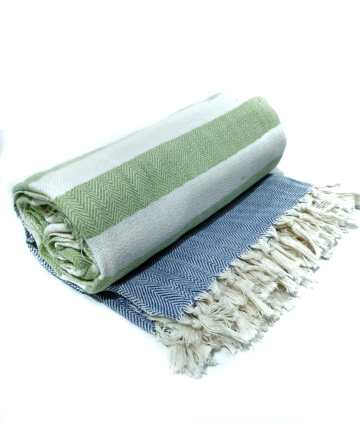 White green blue handwoven cotton towel