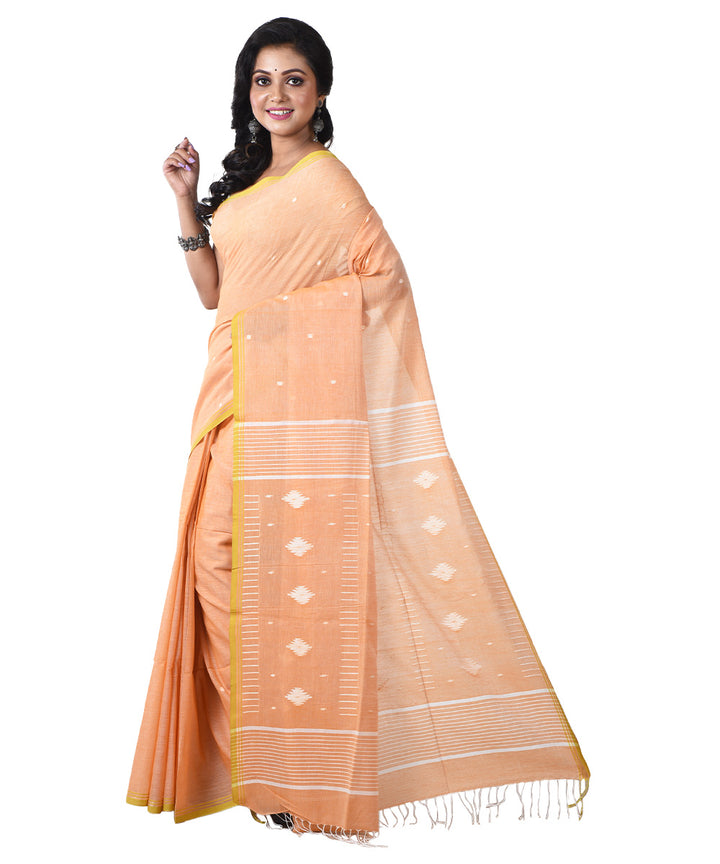 Orange white handloom cotton shantipuri saree
