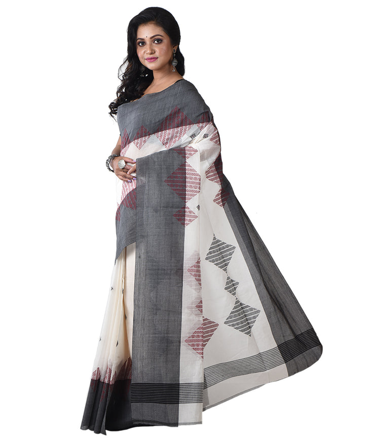 White black cotton handloom shantipuri saree