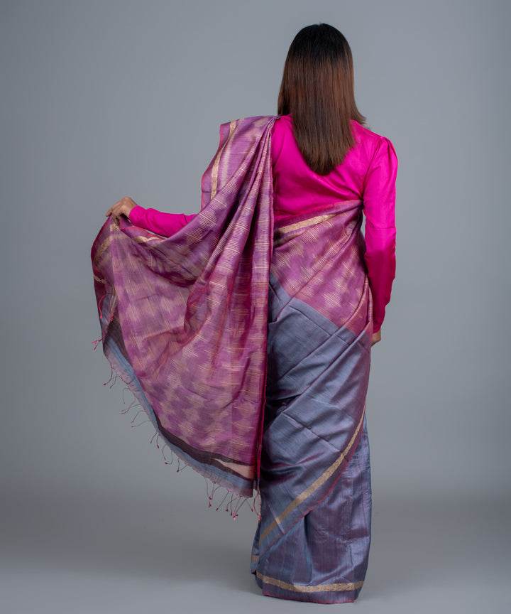 Grey mauve handwoven ikat gopalpur tussar silk saree