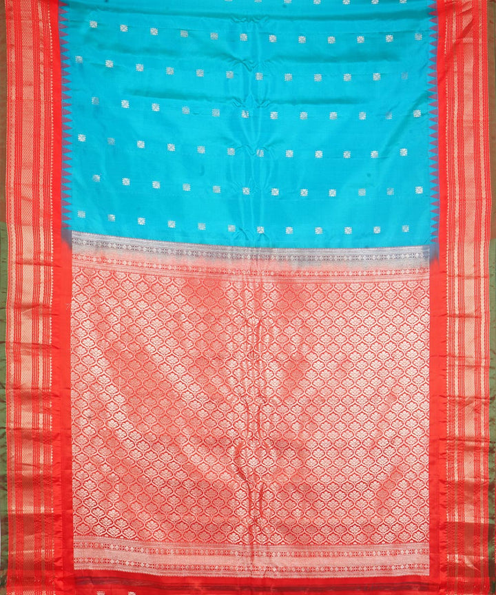 Blue orange handwoven gadwal silk saree