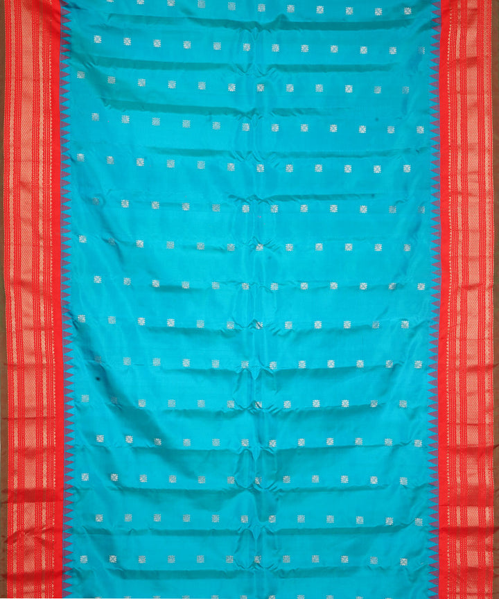 Blue orange handwoven gadwal silk saree