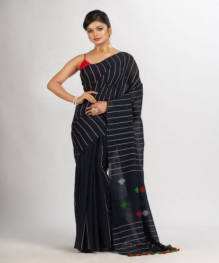 Black handloom cotton bengal saree
