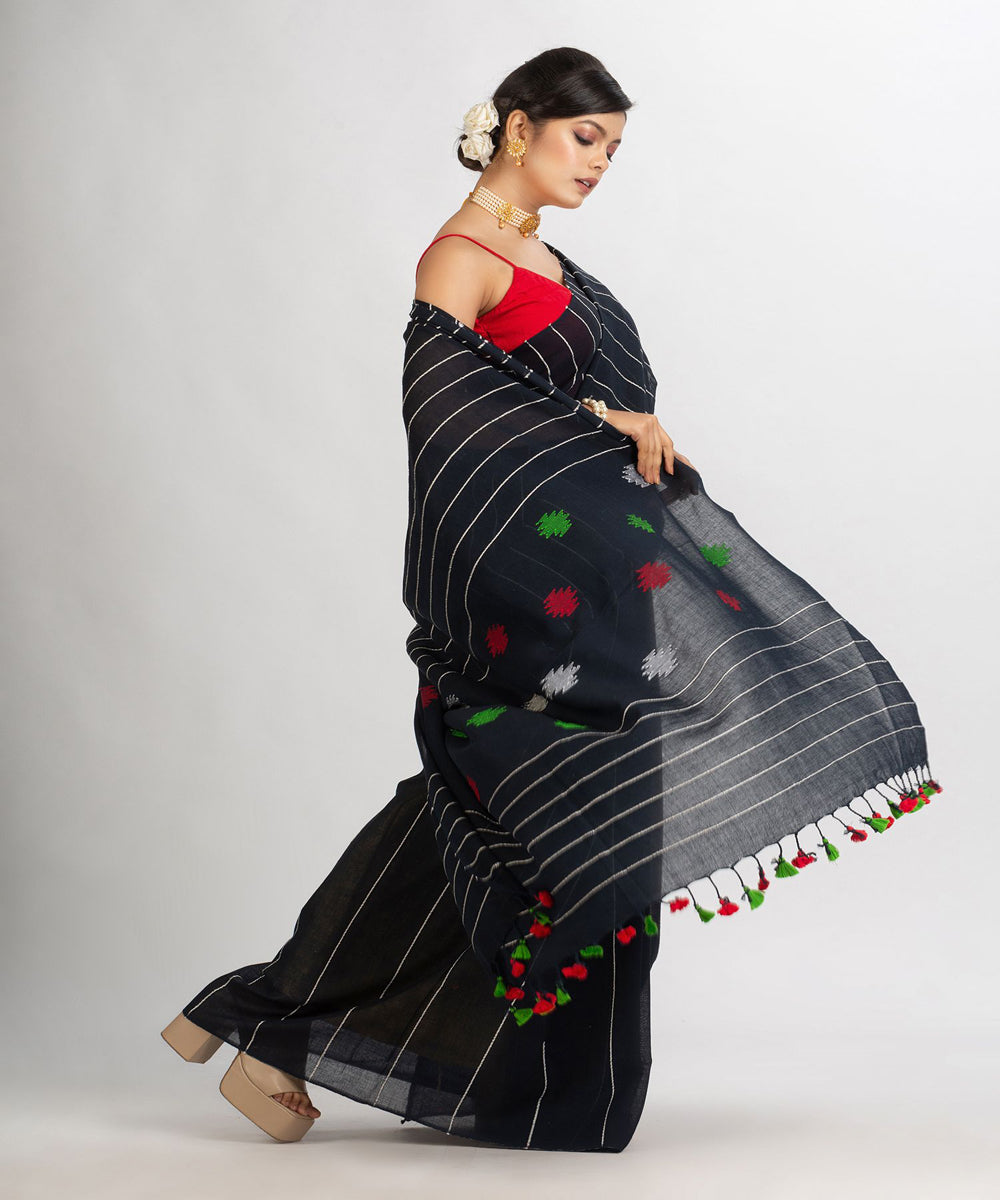 Black handloom cotton bengal saree