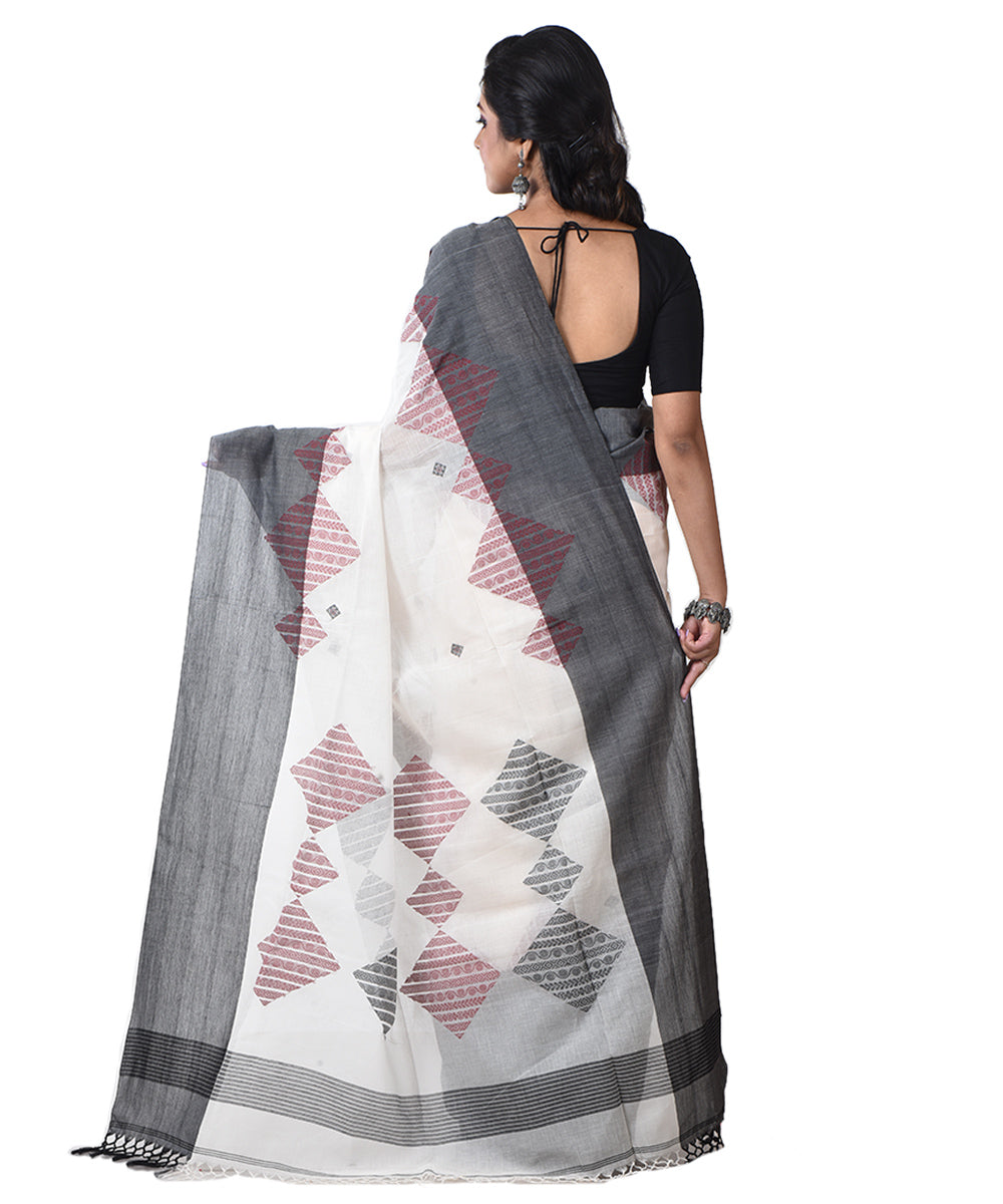 White black cotton handloom shantipuri saree