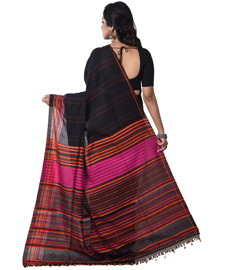 Black multicolor handloom cotton shantipuri saree