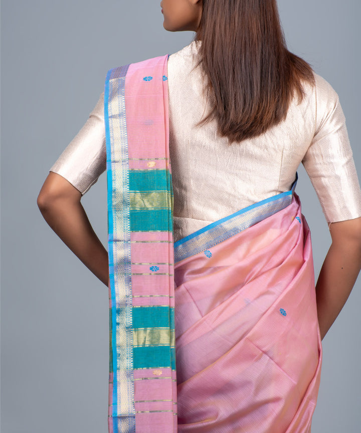 Pink green handwoven maheshwari cotton silk saree