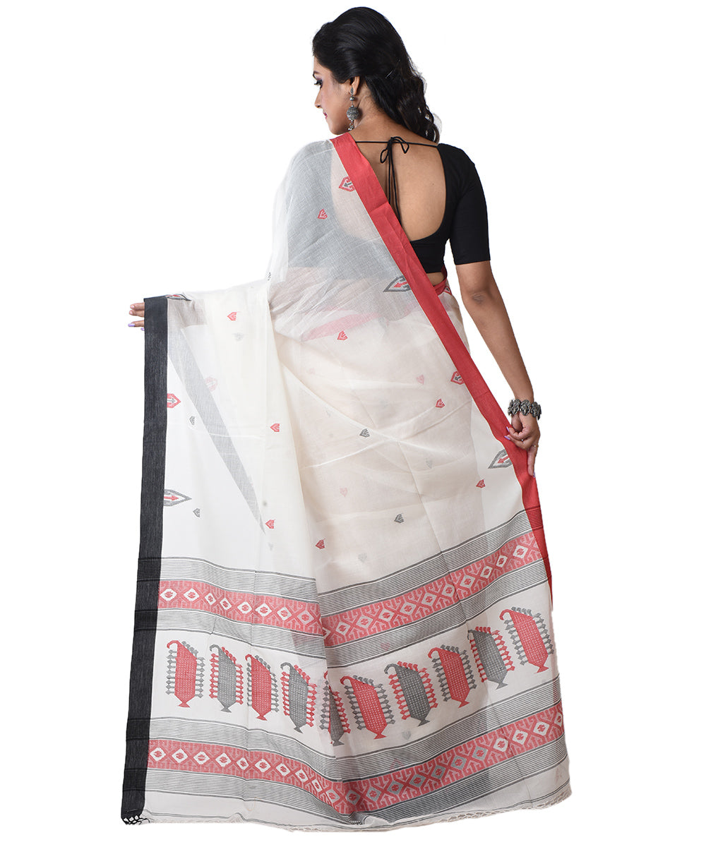 White red handloom shantipuri cotton saree