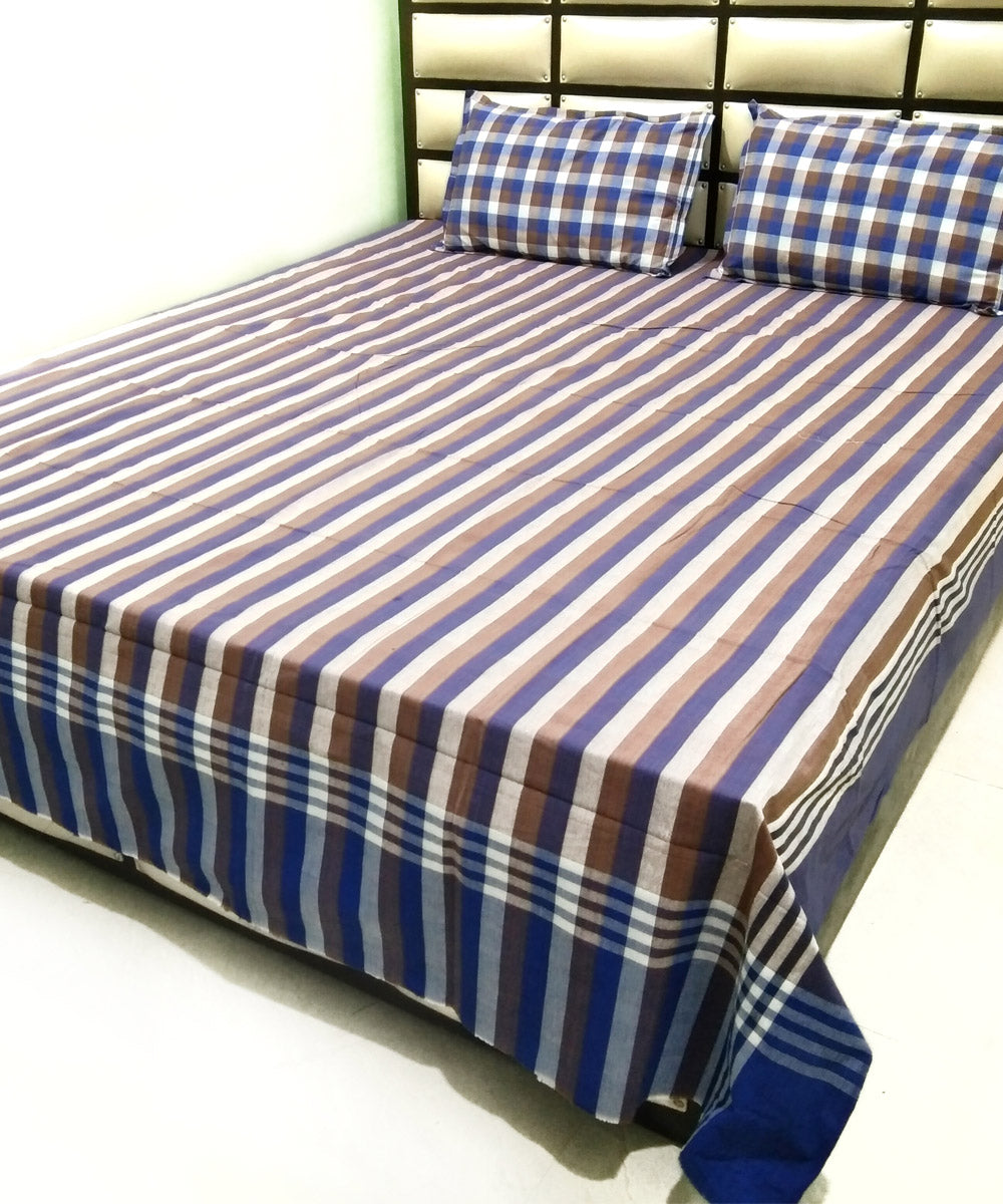 Multicolor striped handwoven cotton double bed bedsheet