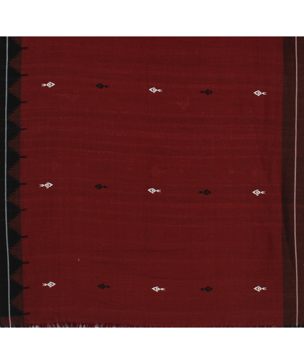 Maroon black handwoven fish motifs cotton kotpad saree