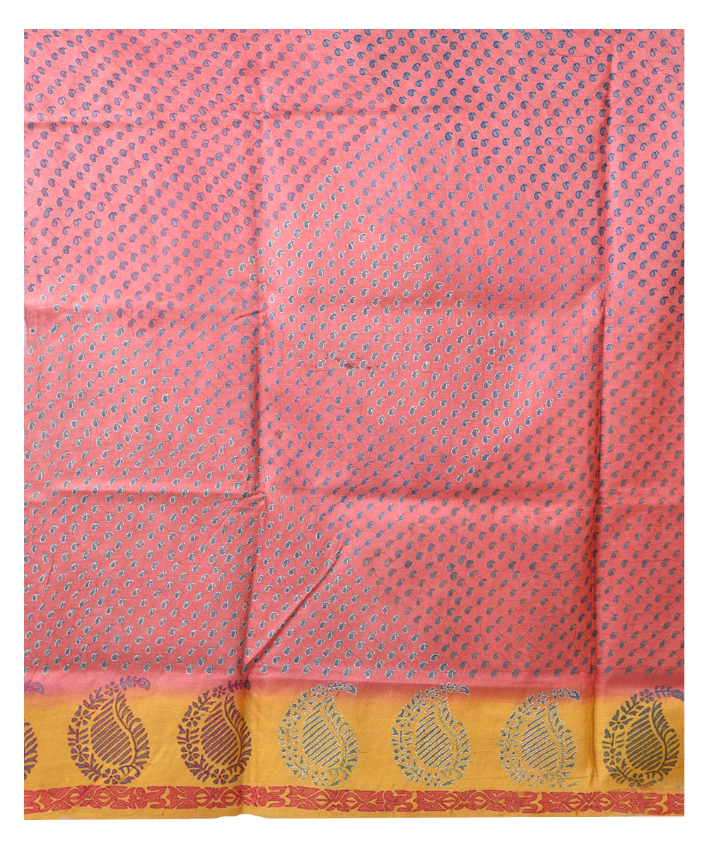 Mustard all over hand kantha stitched tussar silk saree