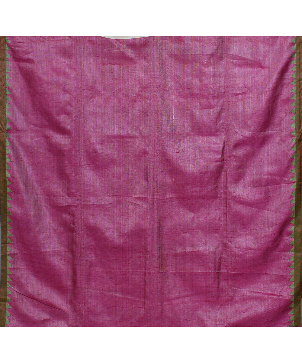 Cream pink handwoven gopalpur jala border tussar saree