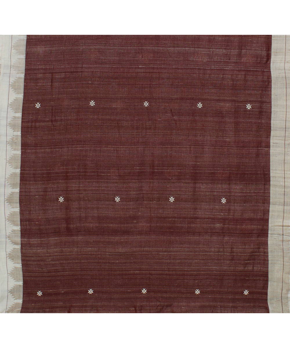 Brown handwoven tussar silk kotpad saree