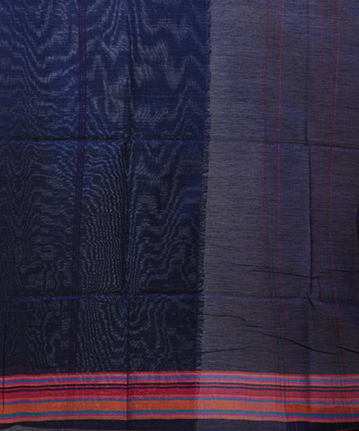Navy blue multicolor handloom cotton shantipuri saree