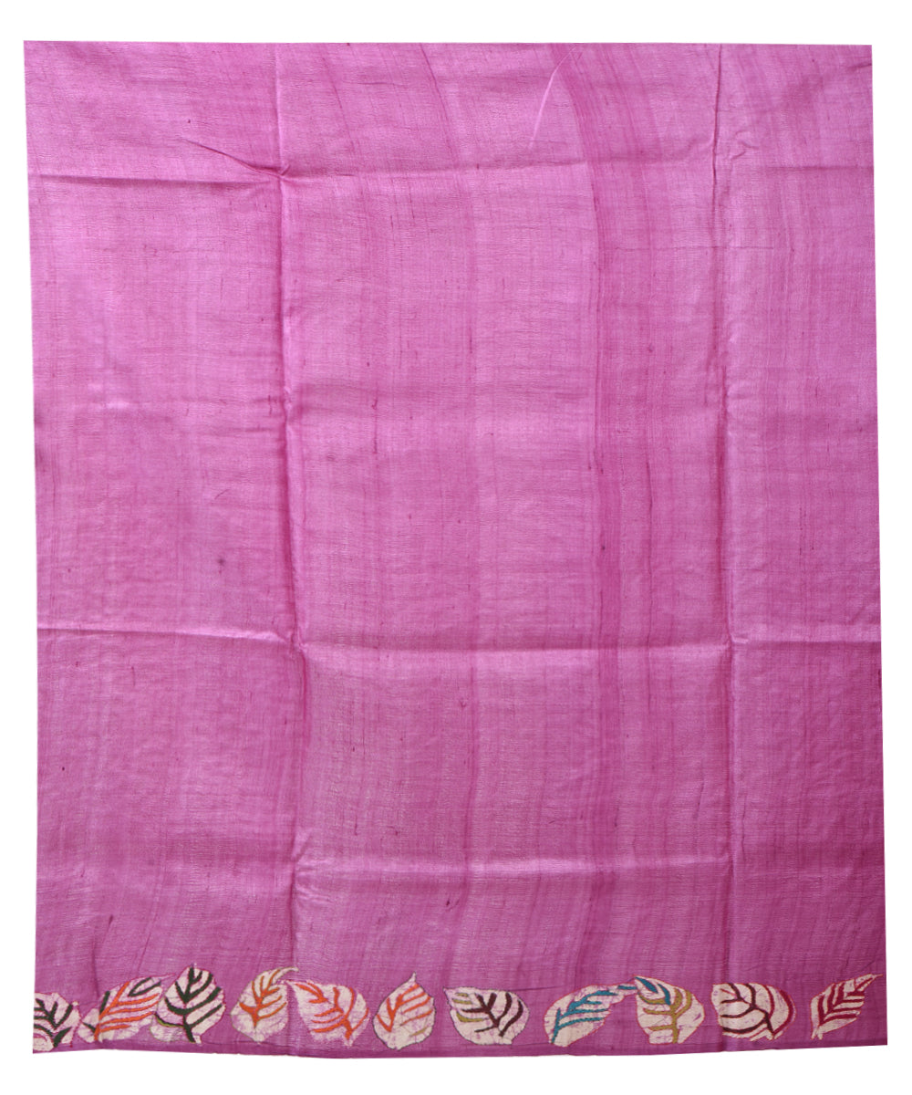 Violet hand kantha stitched tussar silk saree