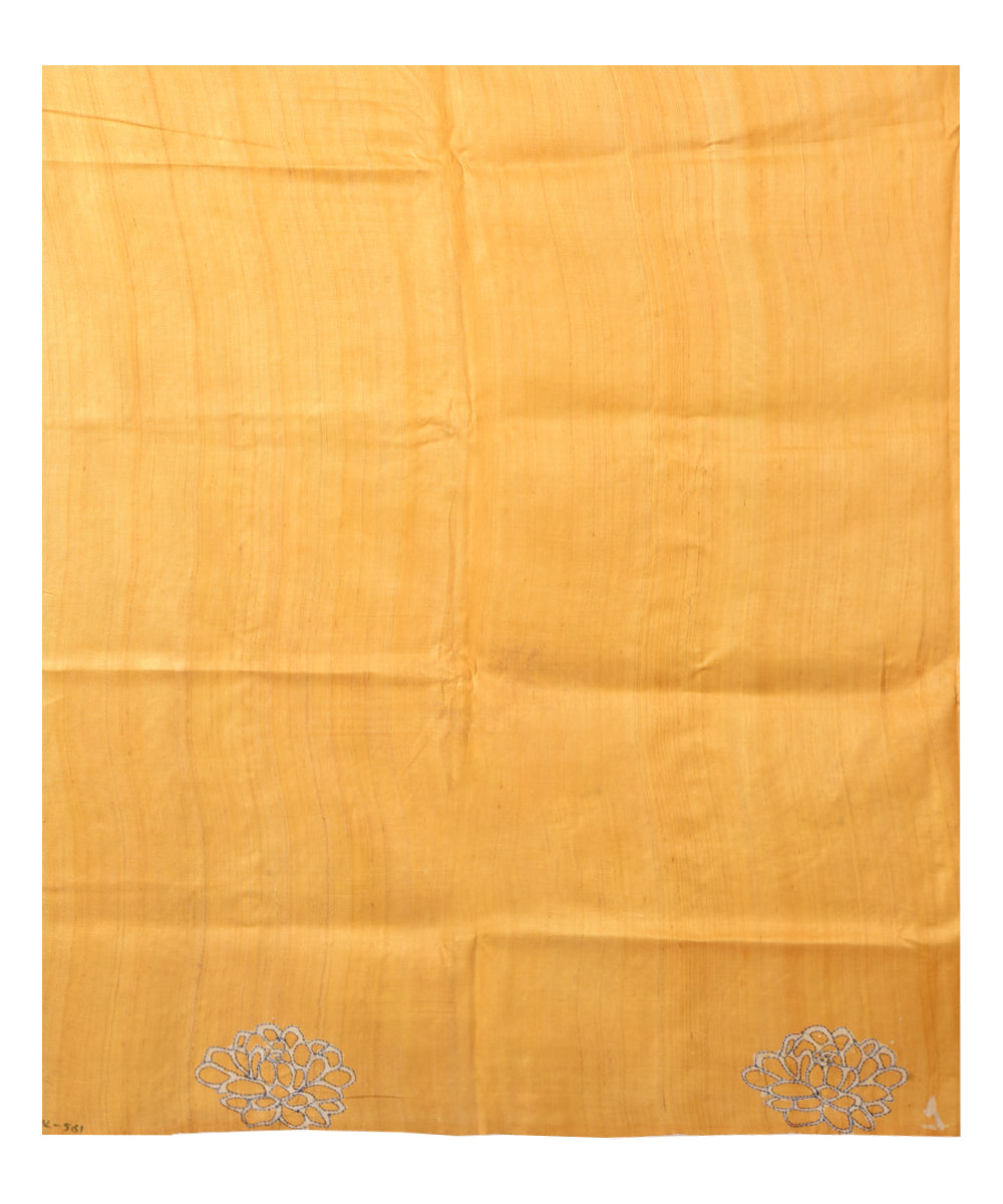Beige mustard hand kantha stitched tussar silk saree