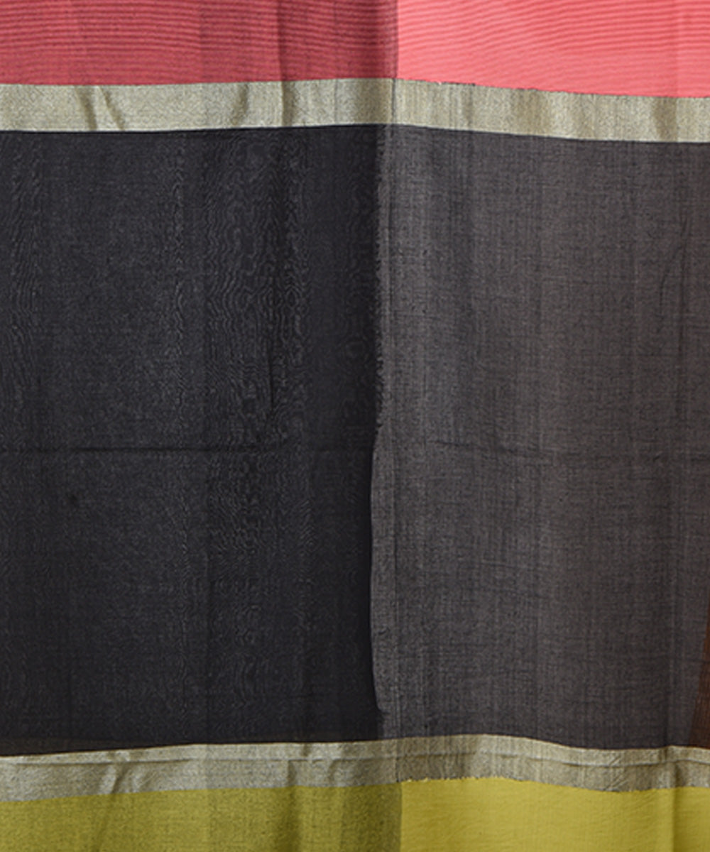 Black multicolor handloom shantipuri cotton saree