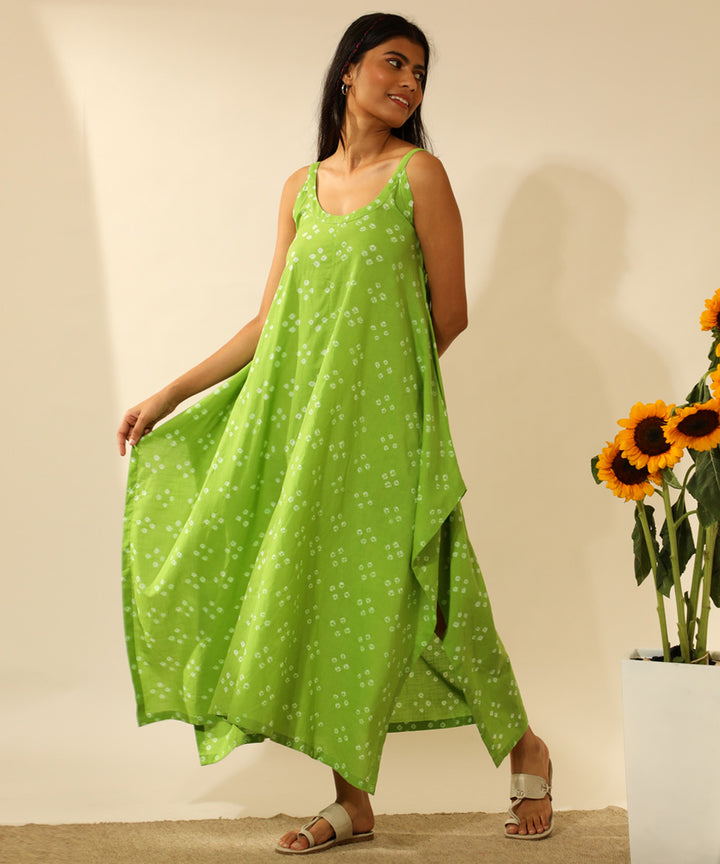 Green handcrafted bandhani cotton long dress